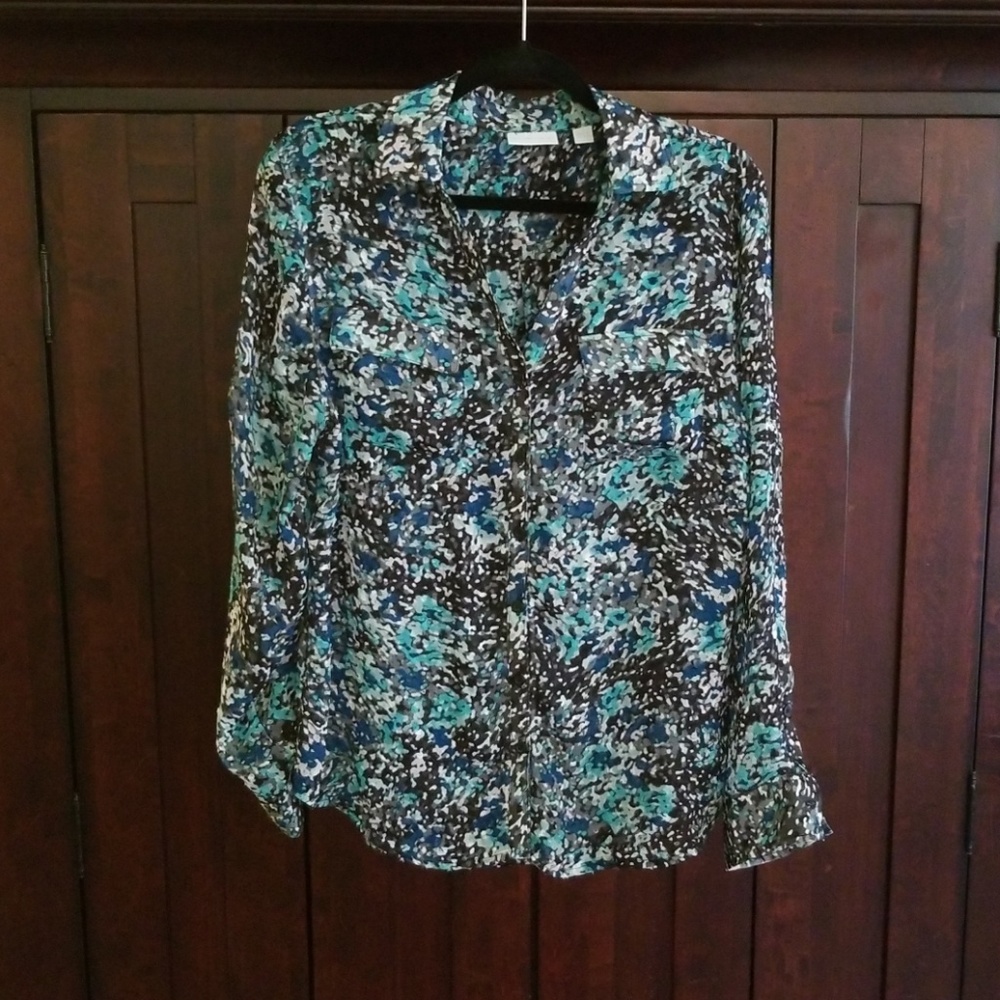 2 for $25 NY & Co Sheer Black and Teal Button Down